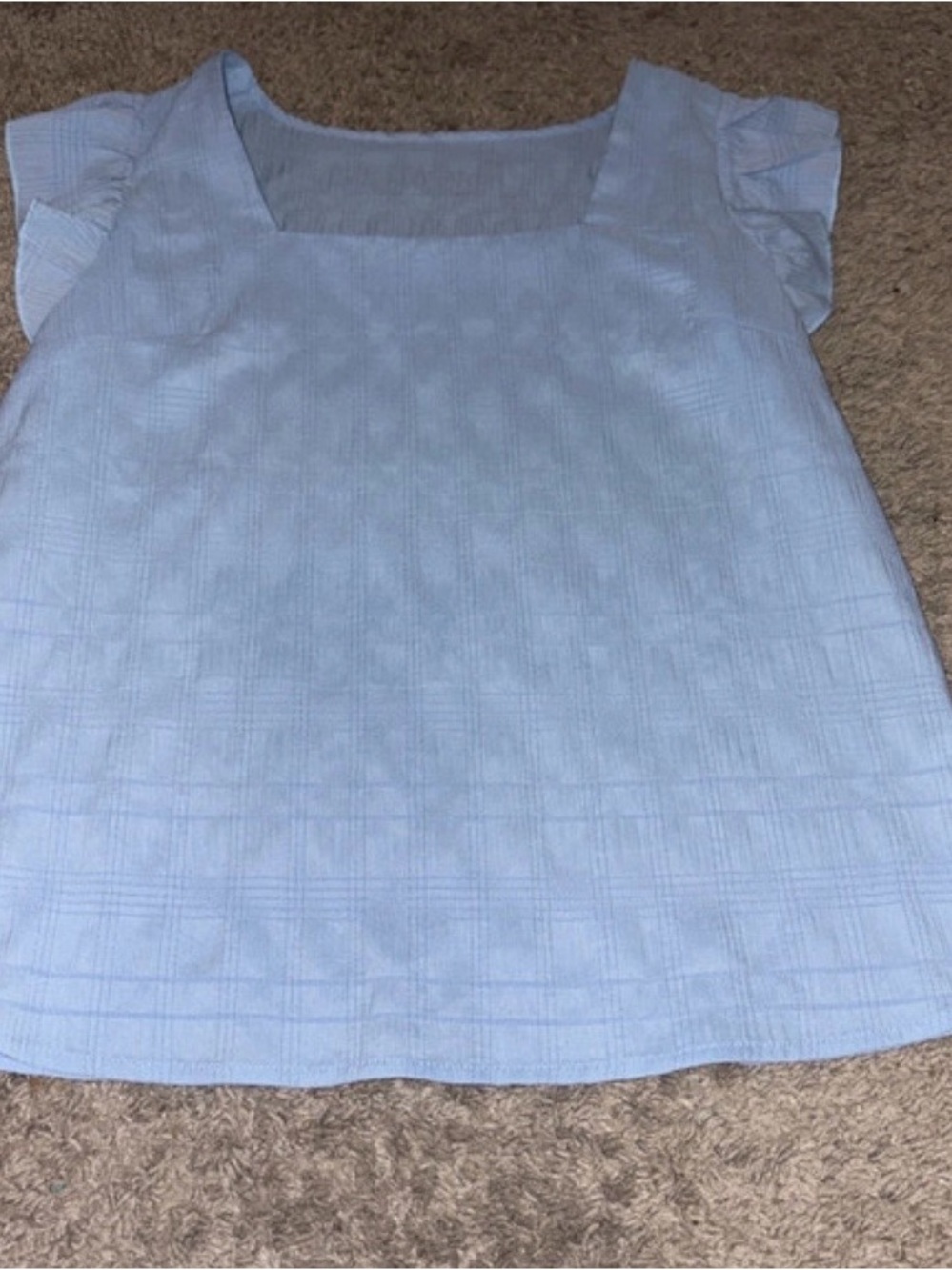 SHEIN Light Blue Square Neck Flutter Sleeve Top